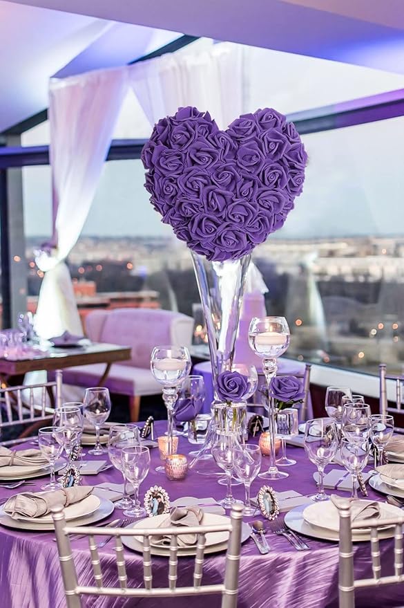 IPOPU Artificial Roses Flowers Heads, 100Pcs Stemless Foam Roses Heads Bulk 3in Fake Flowers for Crafts, Wall Decorations, DIY Wedding Bouquets, Bridal Shower, Party Home Decoration(Dark Purple)