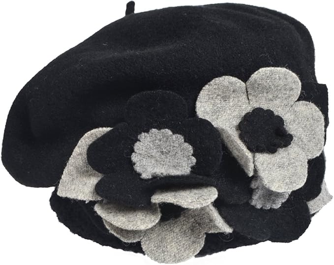 VECRY Lady French Beret 100% Wool Beret Floral Dress Beanie Winter Hat