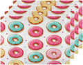 Sweet Doughnuts Placemats Set of 6, Washable Linen Place Mats, Colorful Donut Pattern Table Mats for Kitchen Dining Table Decor Heat Resistant Tablemats 12x18