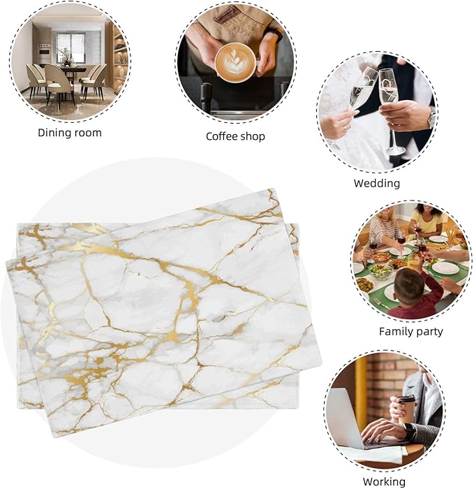 Placemats 4 pcs Marble Double-Layer Imitation Linen Place Mats Non-Slip Heat-Resistant Tablemats for Home Restaurant Hotel 18×12 Inch