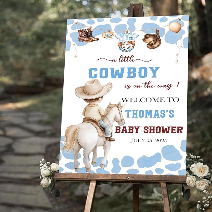 Personalized Baby Shower Welcome Yard Sign For Outdoor, A Little Cowboy Is On The Way Sign, Fashion Baby Shower Decorations For Boy, Birthday Party Welcome Sign