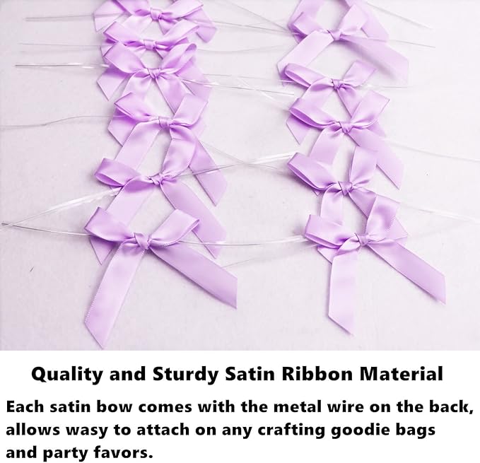 50 Pieces 3 inch Satin Ribbon Twist Tie Bows, Pretied Bows with Twist Ties, Twist Bows Treats Bags, Bow Ties for Treats, Cake Pops, Baby Shower, Crafts, Gift Wrapping Favors (Light Purple)