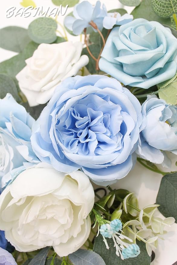 2pcs Wedding Arch Flowers,Wedding Artificial Sign Flower,Welcome Easel Door Decor Wall swags for Reception Backdrop Table Decorations Welcome Sign (Baby Blue)