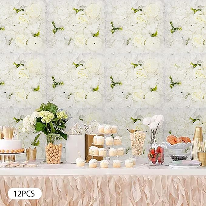 3D Flower Wall Panel 12Pcs Artificial Flower Wall Background Silk Rose Mat for Wedding Wedding Decor Shop Photo Backdrop (Flower Type A)