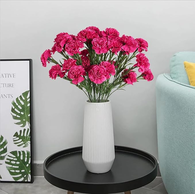 IPOPU 30 Heads Carnations Artificial Flowers 6PCS Silk Carnations 27.56in Artificial Flowers with Stems for Wedding Home Table Centerpieces Floral Arrangements(Hot Pink)