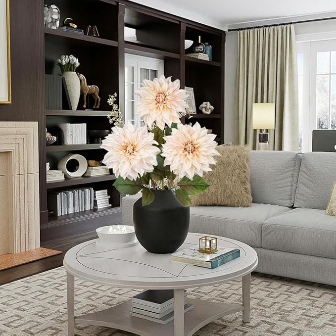 Hollyone 3Pcs White Artificial Dahlia Flowers Fall Fake Flower Silk Flowers with Long Stem 28" Floral Arrangements Bouquets Autumn Faux Dahlias Flowers for DIY Wedding Party Centerpieces Home Decor