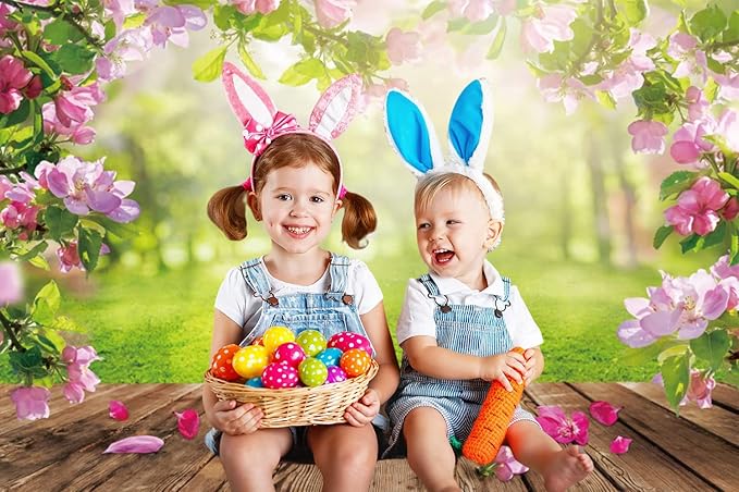 Renaiss 7x5ft Spring Nature Scenery Pink Flower Blossom Green Leaves Wood Floor Park Floral Meadow Photography Background for Wedding Baby Shower Birthday Party Decor Photo Studio Props