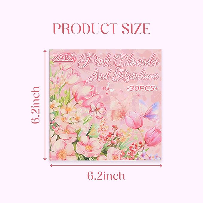 Floral Stickers Set,30 Sheets Pink Waterproof PET Clear Flower Stickers for Scrapbooking Journaling Bullet Journal Junk Journal Supplies
