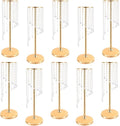 10 Pcs 23.6In Tall Crystal Flower Vase, Acrylic Crystal Flower Vases Metal Flower Stand for Wedding Reception and Event Centerpieces 9.4 x 9.4 x 23.6 Inch Gold