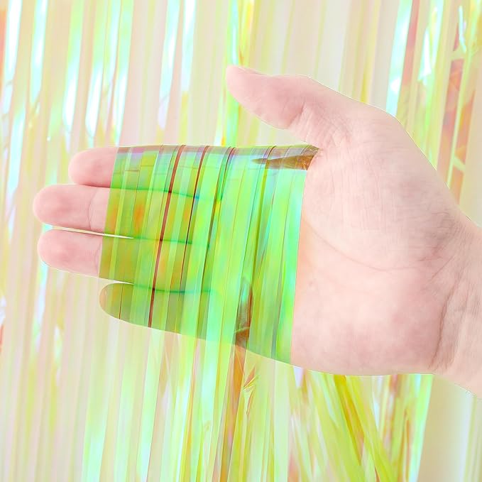 3 Pack 3.3x8.2 Feet Neon Green Foil Fringe Backdrop Curtains, Tinsel Streamers Birthday Party Decorations, Fringe Backdrop for Graduation, Baby Shower, Gender Reveal, Disco Party