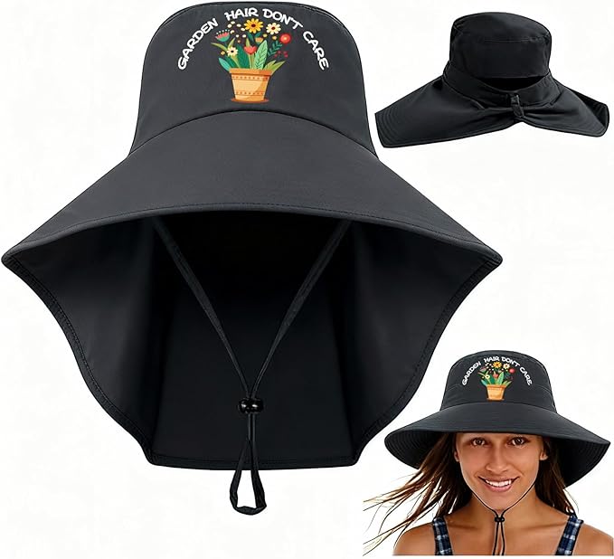 Garden Hats for Women Gardener Gifts Sun Protection Wide Brim Embroidered Hat with Neck Flap for Christmas Birthday