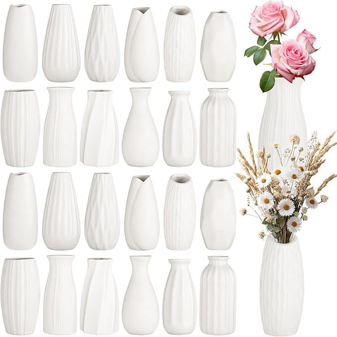 Ceramic Bud Vases, Set of 24 White Vases for Centerpieces Small VAses for Flowers Mini Ceramic Vase for Pampas Grass Vase Bulk for Wedding Table Centerpieces Decoration Boho Home Decor DIY Gift