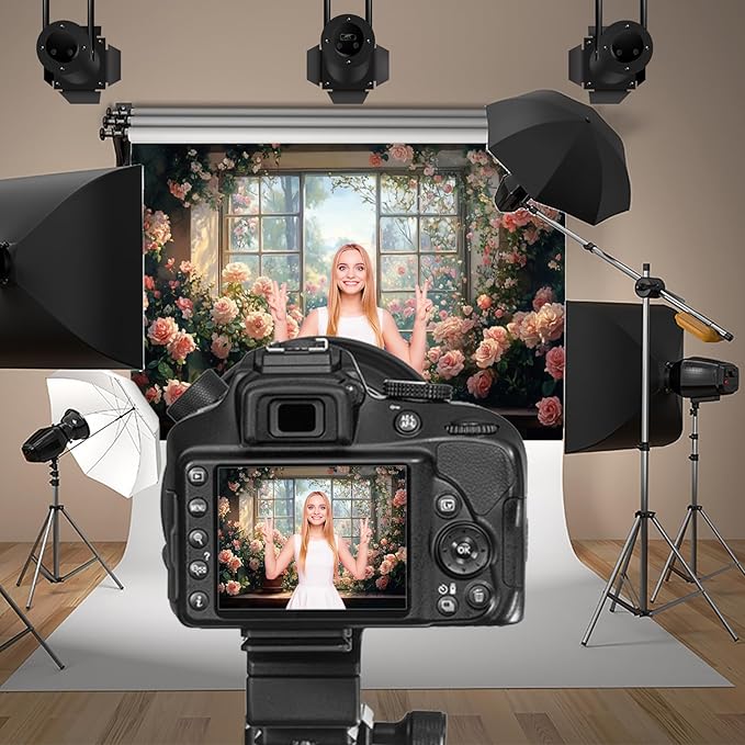 Baocicco 12x10ft Window Floral Backdrop Photography Flowers Wedding Bridal Shower Photography Background Retro Oil Painting Flower Banner for Girls Women Birthday Newborn Party Decorations Props