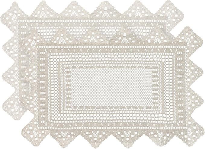 Jayla 2 Pcs Rectangle Lace Placemats for Tables Embroidered Lace Tablemats Vintage Crochet Floral Table Runner Vintage Wedding, Tea Party Decor,12x17 Inch