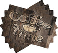 Coffee Linen Table Placemats Set of 4 Coffee Cup Vintage Wooden Print Placemat Indoor Outdoor Party Home Desktop Kitchen Dining Room Decoration 12x18 Inch