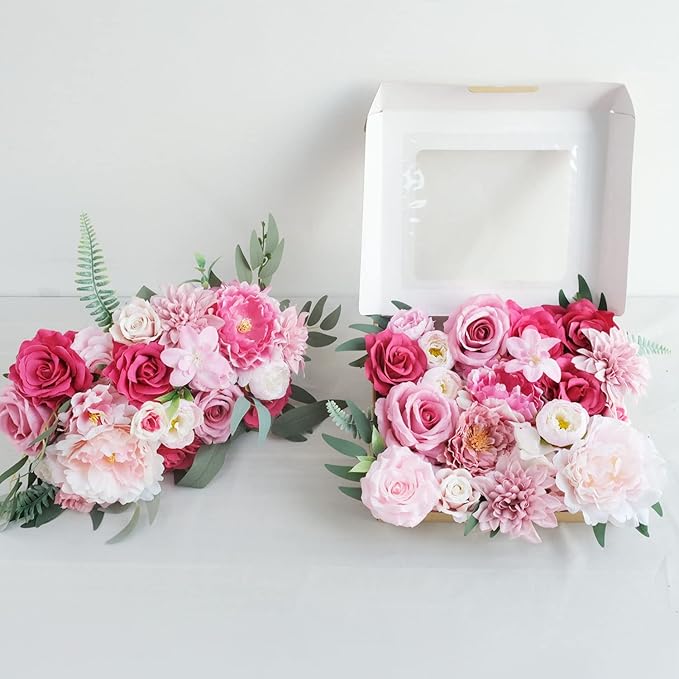 Artificial Flowers Pink Bouquets Box Set for DIY Bridal Wedding Shower Decorations Fake Floral Arrangements for Party Centerpieces Baby Shower Home Decor
