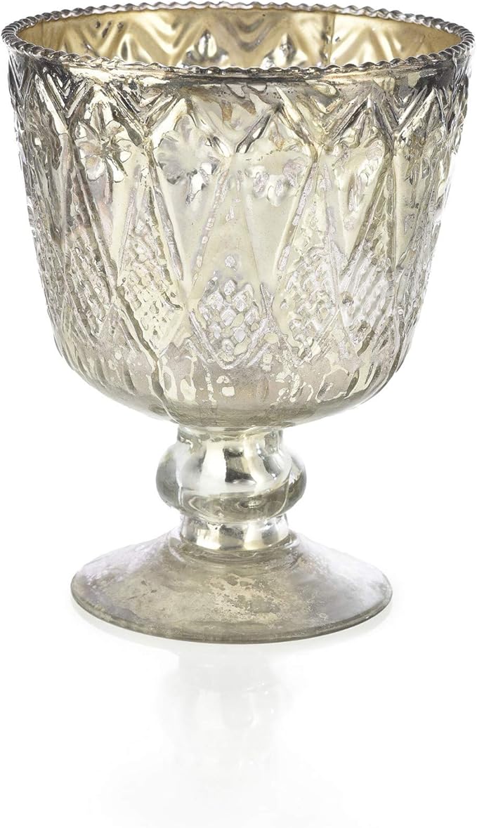 Serene Spaces Living 7" Antique Silver Glass Coupe Vase – Handmade, Vintage –Inspired Silver Vase Adds Elegance to Any Space, Use for Home Décor, Event Centerpieces and Much More, (Pack of 1)