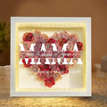 Personalized Mom Flower Shadow Box with LED Light Custom Heart Shaped Rose Flower Shadow Box Frame Mother's Day Rose Shadowbox Memory Gifts for Mom from Daughter Christmas Birthday,24