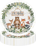 50PCS Woodland Baby Shower Party Paper Plates 7 Inch, Disposable Oh Baby Cake Dessert Plates Safari Jungle Wild Animal Party Supplies for Birthday Gender Reveal Baby Shower Decorations (Woodland)