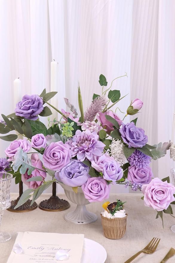 Artificial Flower Combination Box Set Artificial Flower Loose Leaves and Stems DIY Wedding Center Bouquet Bride Wedding Baby Shower（Lavender Lilac）