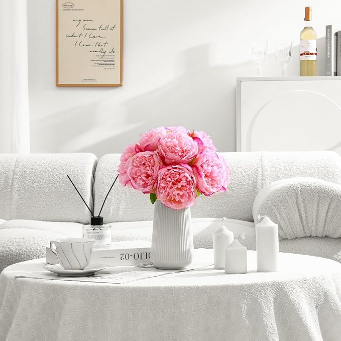 ucky 10 Packs Peonies Artificial Flowers Artificial Peonies Fake Peonies Artificial Flowers Peonies Bouquet for Centerpiece Table Wedding Party Home Decor (Dark Pink)