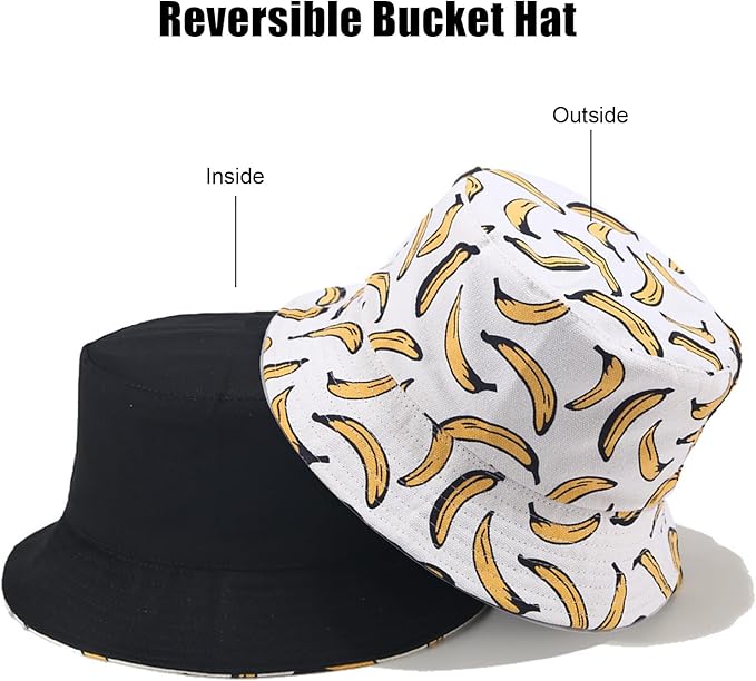 Bucket Hat for Women Men, Cotton Reversible Double Side Wear Sun Hats Beach Fisherman Hat