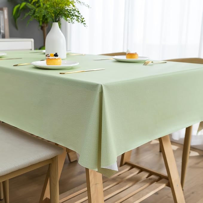 Rectangle Table Cloth,100% Waterproof Tablecloth Oil Proof Spill Proof Vinyl Table Cloth, Wipe Clean Plastic Table Cover for Dining, Camping, Indoor and Outdoor 54" x 120",Green