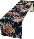 Vintage Flower Table Runner, Boho Black Dark Floral Plant Bohemian Watercolor Spring Garden Botanical Art Table Cover for Holiday Farmhouse Kitchen Dining Table Decor, 13x90inch