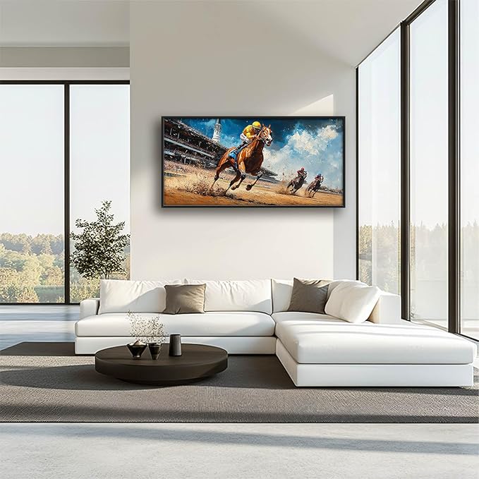 Werstern Cowboy Large Wall Art Horse Race Running Pictures Wall Decor Arena Canvas Animal Print Painting Modern Artwork Home Decoration for Living Room Bathroom Bedroom Office Framed 60"x30"