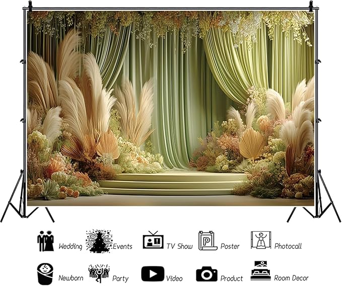 Baocicco Green Wedding Curtains Backdrops 5x3ft Fairytale Flowers Fantasy Engagement Photography Background for Bridal Shower Anniversary Decorations Birthday Bride to Be Party Banner Photo Booth