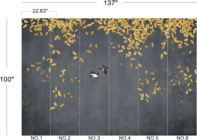 Ginkgo Leaf Flower Bird Wall Mural Wallpaper for Bedroom 137" x 100"