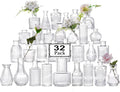 32pcs Glass Bud Vase Set, Small Vintage Glass Vase, Mini Vases for Flowers for Wedding, Party, Home or Table Decoration