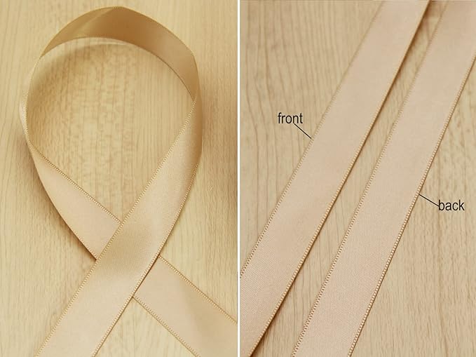 Khaki Double Faced Satin Ribbon 7/8 Inch - 100 Yards - Soft Gift Wrapping Package Ribbon for Invitations, Flower Bouquets, Weddings, Bows, Hair Decoration, Valentine's Day, and Mother's Day