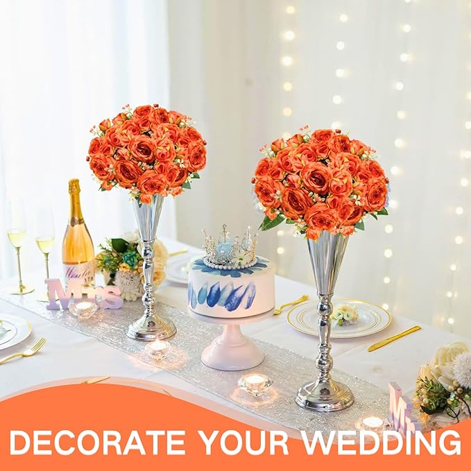 ASTRYAS 8Pcs Peonies Artificial Flowers, Orange Peony Artificial Peonies, Fall Flowers Fake Silk Peonies Artificial Flowers Peonies Bouquet for Autumn Centerpiece Table Wedding Party Home Decor