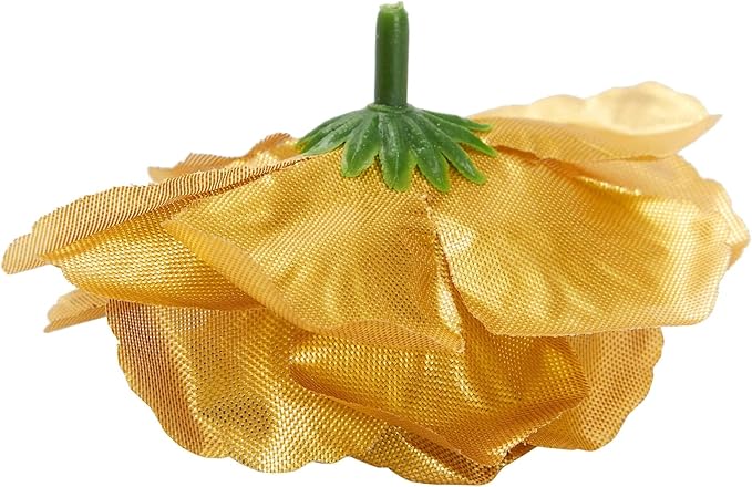 Bright Creations Gold Flowers Artificial Roses - 50-Pack, 3 in, Stemless Silk Rose Heads for Home & Wedding Decor & Faux Bouquets & Floral Accents
