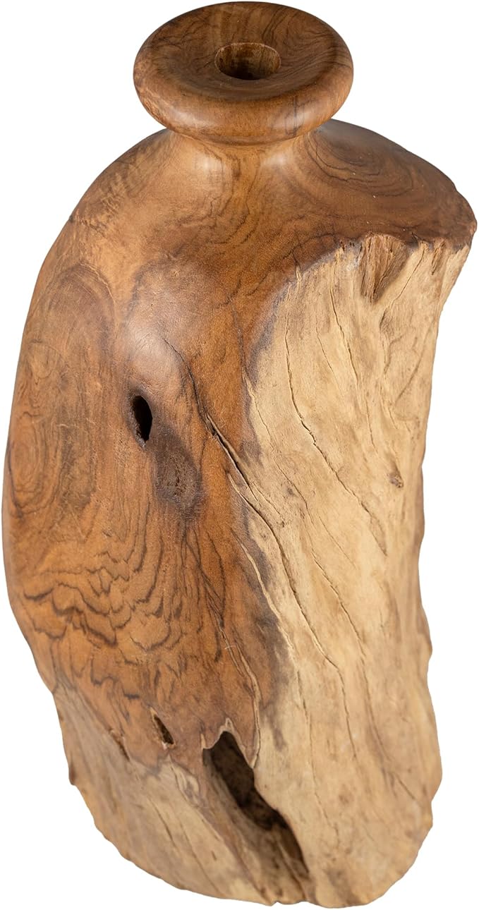 Vitex Pubescens Vahl Handcrafted Natural Wooden Vase; H(11.8”) x D(5"-6.5"); Unique Wooden Vase