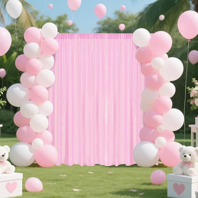 Matte Pink Sequin Backdrop Curtain 4 Pieces 2FTx8FT Glitter Photography Backdrop for Party Wedding Birthday Christmas Decorations