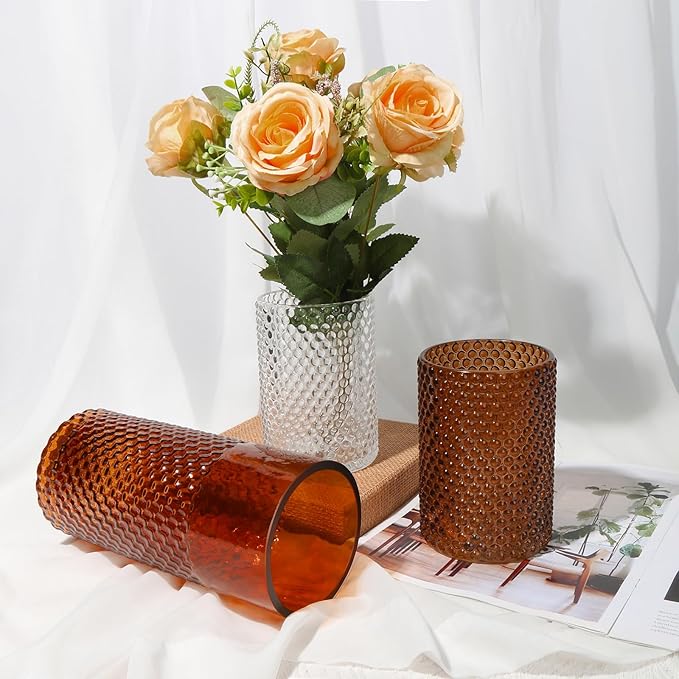 Clear Glass Cylinder Vase for Flowers, 5.5" x 4" Thickened Votive Candle Holder Transparent Modern Hydroponic Ornament for Home Living Room Wedding Centerpieces Office Table Decor