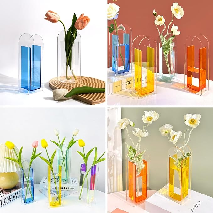 Acrylic Vase for Home Decor, Full-Transparent Neon Green Arch Vase, Modern Centerpiece Acrylic Flower Vase for Living Room or Wedding Decoration, Minimalist Table Décor (Green)