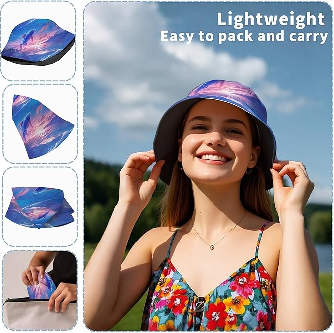 Bucket Hat for Women Men Unisex Sun Cap Packable Outdoor Fisherman Hat Headwear,Reversible Double-Side-Wear
