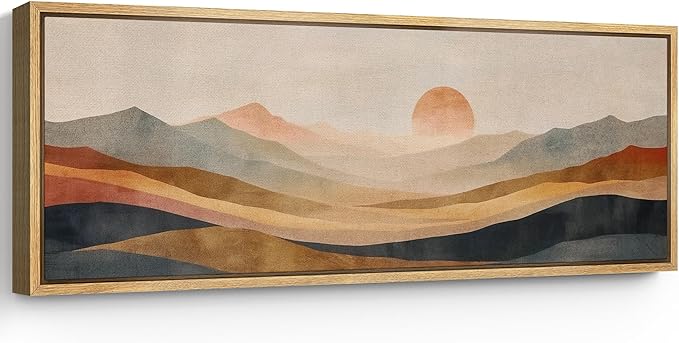 SIGNFORD Large Framed Canvas Print Wall Art Serene Mountain Landscape with Warm Illustrations Modern Art Calm Warm for Living Room, Bedroom, Office - 60"x20"