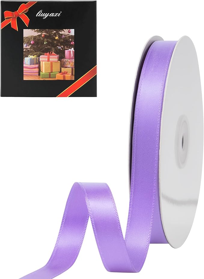 LIUYAXI Light Purple Satin Ribbon, Double Faced 5/8" X Continuous 25 Yards Ribbons Perfect for Gift Wrapping Bows Bouquet Wedding Craft and More