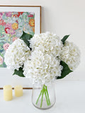 YalzoneMet 4Pcs White Silk Hydrangeas Artificial Flower Natural Lifelike Big Blooms 20'' Long Stem Faux Hydrangea Flower Bouquets for Home Party Indoor Outdoor Wedding Table Centerpiece Decor