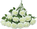 12pcs Artificial Rose Flower Pale Yellow Roses Flower with Long Stem Silk Roses Bouquet for Wedding Bridal Shower Party Home Decoration