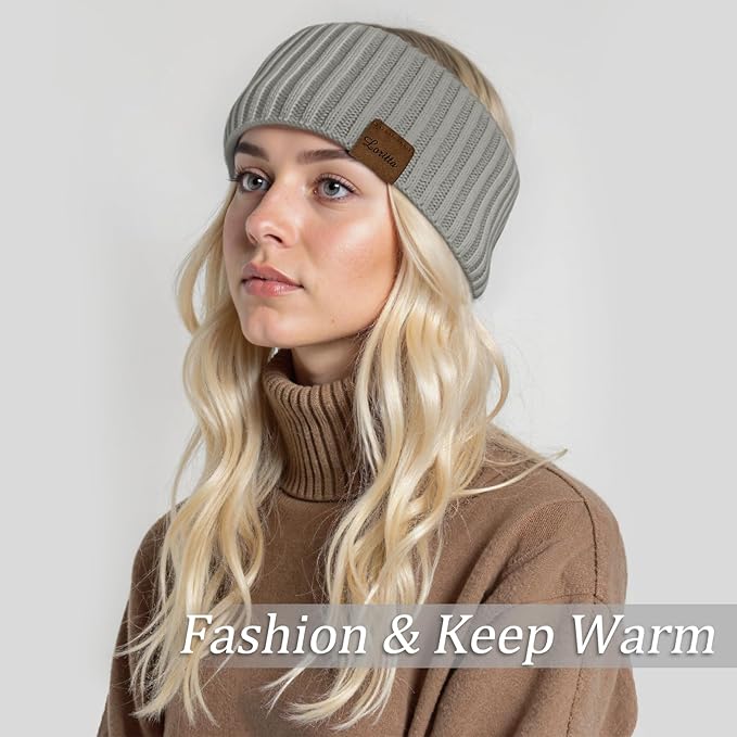 Loritta Womens Ear Warmers Headbands Winter Warm Fuzzy Cable Knit Head Wrap Fleece Lined Gifts