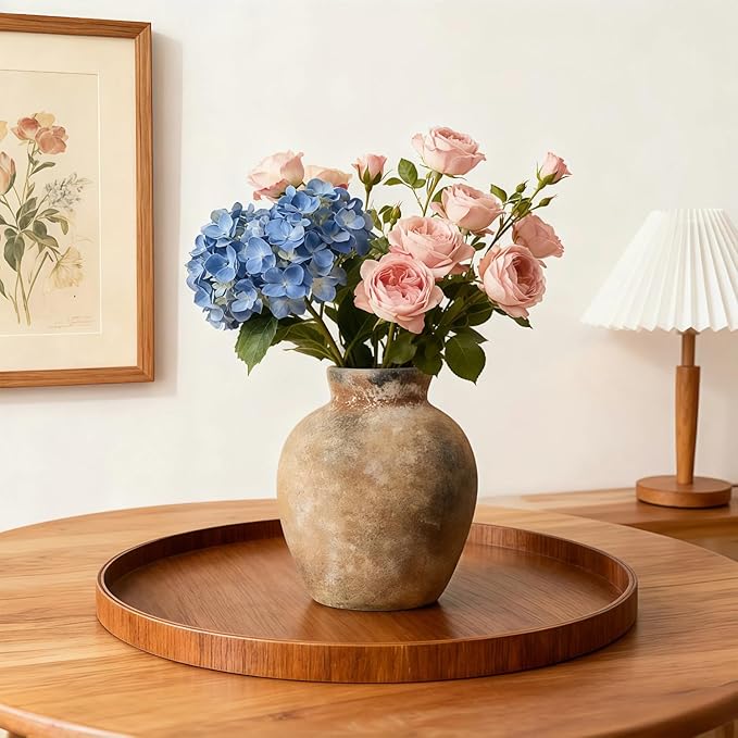 Ceramic Vase, 6 inch Minimalist Rustic Farmhouse Terracotta Vase for Home Decor, Table, Living Room, Entryway, Shelf, Mantel Decoration (Rust)
