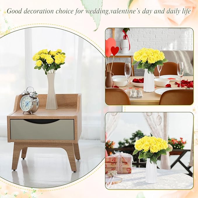 Hotop 40 Pcs Rose Artificial Flowers Bulk with Long Stem,Realistic Silk Fake Roses Bouquet for Home Wedding Centerpieces Party Table Decoration Valentines Gifts(Yellow)