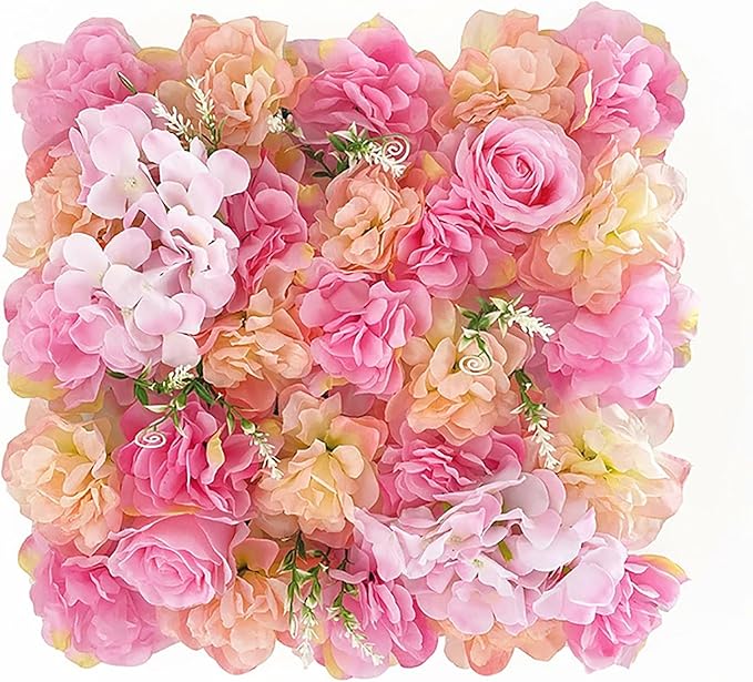Flower Wall Backdrop, 12PCS 10.6"-15.7" Artificial Flower Wall Panel with Various Styles, 3D Floral Wall Decor for Wedding Photo Background Festive Party Home Decoration (F002, 13.8 * 13.8in)