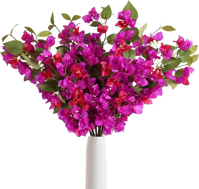 12PCS Bougainvillea Artificial Flowers 31.50" Long Stem Faux Silk Bougainvillea Branches Fake Hanging Flowers Vines for Wedding Arch Wall Outdoor Home Decoration (Fuchsia Mixed)