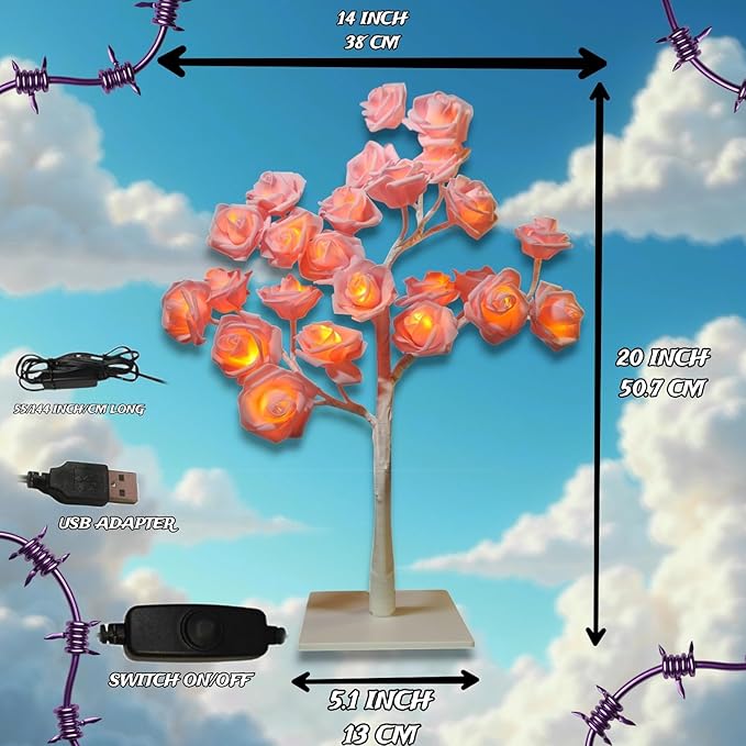 Rose Flower Tree Table Lamp – Elegant Adjustable Branch Night Light for Bedroom & Living Room – Christmas Gift & Holiday Home Décor